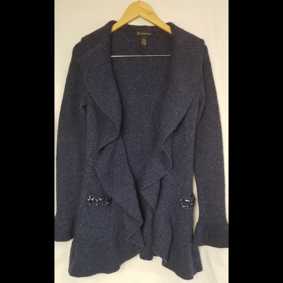 INC International Concepts Dark Blue Ruffled Cardigan Size L - Picture 3 of 6